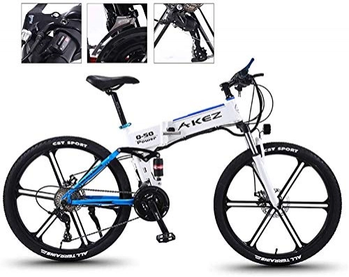 Folding Electric Mountain Bike : High-speed 26'' Electric Bike Folding Mountain Lightweight Foldable Ebike Electric Bicycle for Adult 21 Speed Gear And Three Working Modes for Commuting & Leisure (Color : Blue)