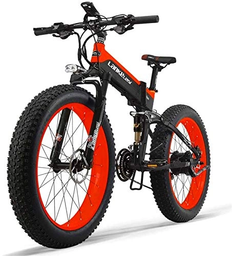 Folding Electric Mountain Bike : High-speed 48V 10AH 500W Engine New All-Round Electric Bike 26 '' 4.0 Wholesale tire Electric Bike 27-Speed Snow Mountain Folding Electric Bike Adult Female / Male with Anti-Theft Device ( Color : Red )