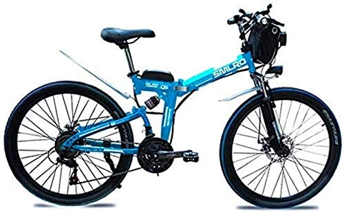 Folding Electric Mountain Bike : High-speed 48V 8AH / 10AH / 15AHL Lithium Battery Folding Bike MTB Mountain Bike E-Bike 21 Speed Bicycle Intelligence Electric Bike with 350W Brushless Motor ( Color : Blue , Size : 48V10AH350w )
