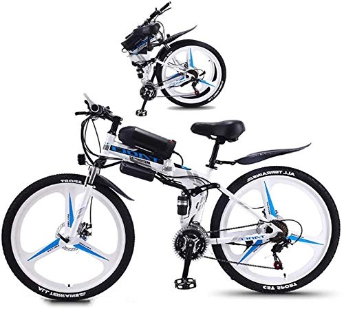 Folding Electric Mountain Bike : High-speed Folding Electric Mountain Bike 26 Inch Fat Tire Ebike 350W Motor, Full Suspension And 21 Speed Gears with LCD Backlight 3 Riding Modes for Adult And Teens (Color : White)