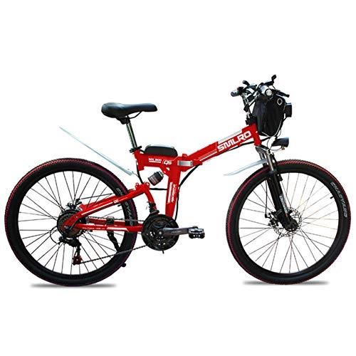 Folding Electric Mountain Bike : HJCC Electric Mountain Bike, 26 Inches, Foldable Adult Bicycle, Dual Disc Brakes, Smart LCD Instrument, Red