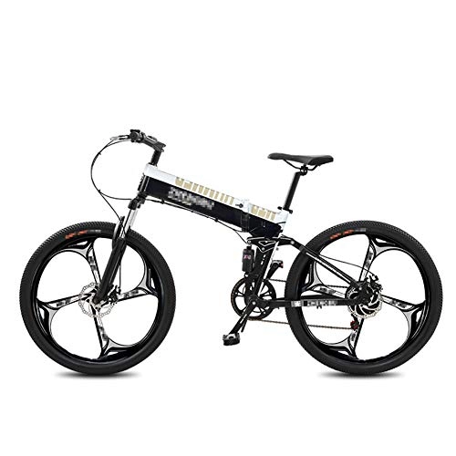 Folding Electric Mountain Bike : HLeoz 26'' E-Bike, Electric Folding Bicycle with Removable Large Capacity Lithium-Ion Battery 48V 14.5Ah 27 Speed for Adult Female / Male, White