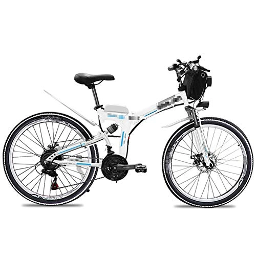 Folding Electric Mountain Bike : HLeoz Electric Bicycle Removable, 26'' Electric Mountain Bike Large Capacity Lithium-Ion Battery (48V 8Ah) 350W 21 Speed Beach Cruiser Mountain Front & Rear Disc Brake, White, US