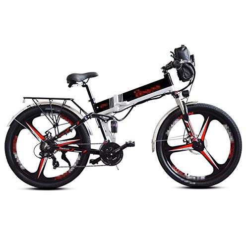 Folding Electric Mountain Bike : HLeoz Electric Folding Bicycle, 26'' Electric Mountain Bike with Built-in and Alternate two Batteries Powerful Endurance 48V 10Ah and Three Working Modes, Black, UE
