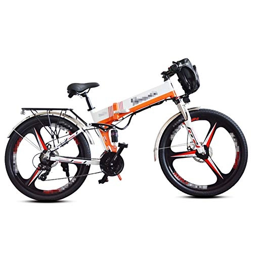 Folding Electric Mountain Bike : HLeoz Electric Folding Bicycle, 26'' Electric Mountain Bike with Built-in and Alternate two Batteries Powerful Endurance 48V 10Ah and Three Working Modes, White, UE