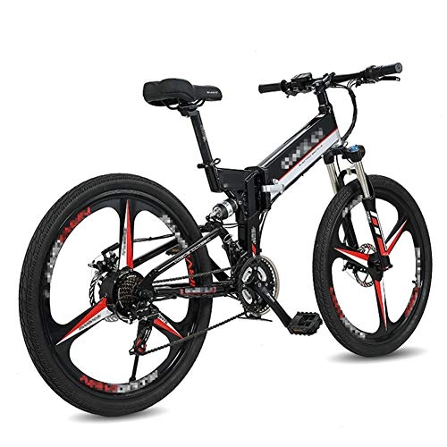 Folding Electric Mountain Bike : HLEZ 26'' Electric Bicycle Folding 300W Mountain Bike 48V 10Ah Removable Lithium Battery and Front & Rear Disc Brake with Rear Seat Three Working Modes, Black A, UK