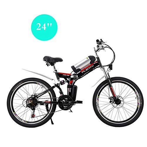 Folding Electric Mountain Bike : HLEZ Electric Bike, 24'' / 26'' Electric Mountain Bike with Removable Large Capacity Lithium-Ion Battery (36V 250W), Electric Bike 21 Speed E-Bike with Rear Seat, spoke black, 24
