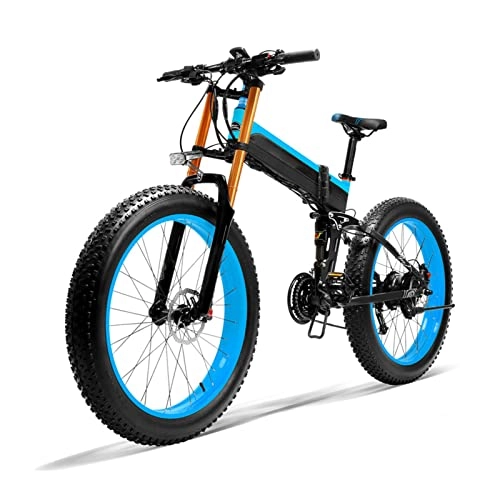 Folding Electric Mountain Bike : HMEI 1000W Electric Bike for Adults, City Snow Beach Folding Electric Bicycle 48V 14. 5Ah Snow 26 * 4. 0 Fat Tire Electric Bike (Color : Blue, Size : A)