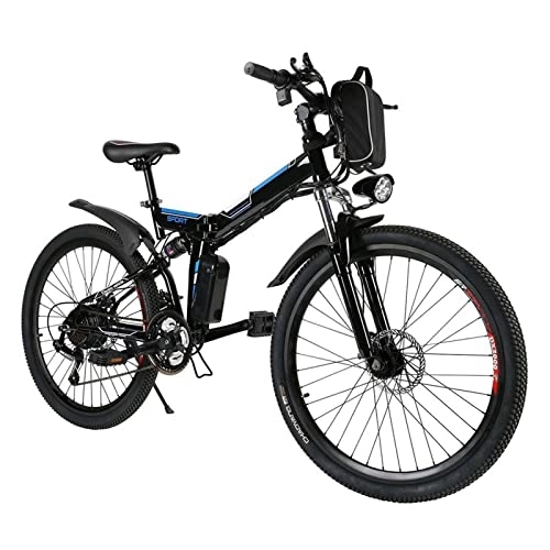 Folding Electric Mountain Bike : HMEI EBike 26 inch Foldable Electric Mountain Bicycle 250W with Removable 36 V 8A Lithium Battery 18.6 MPH E-Bike, 21 Speed Gear Mountain Beach Snow Bike for Adults (Color : Black)
