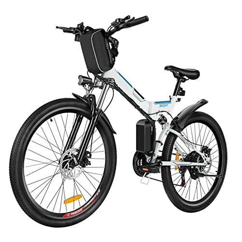 Folding Electric Mountain Bike : HMEI EBike Foldable 250W Electric Bike for Adults 15 Mph, 26inch Tire Electric Bicycle with 36V 8AH Lithium-Ion Battery 9 Speed Gears Mountain E-Bike for Adults (Color : White)