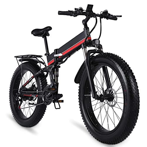 Folding Electric Mountain Bike : HMEI EBike Foldable Electric Mountain Bike 1000W Ebikes for Adults 26 inch Electric Bikes, with 48V 12.8Ah Removable Lithium Battery, 21 Speed Gears 31 Mph Electric Bicycles for Men (Color : Red)