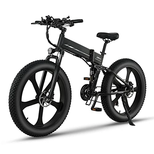 Folding Electric Mountain Bike : HMEI EBike Mountain Folding EBike 26" Fat Tire Bike 1000W Ebike 48V 12.8AH Lithium Battery 31MPH Electric Dirt Bike Electric Bicycle Electric Cars Vehicles for Adults (Color : 1000W)