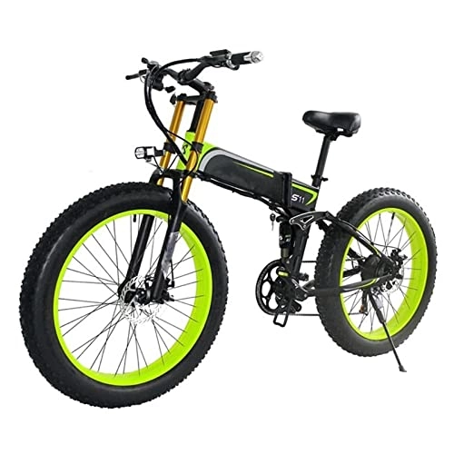 Folding Electric Mountain Bike : HMEI Electric Bike for Adults 1000W Foldable Mountain Electric Bicycle 48V 26 Inch Fat Ebike Foldable 21 speed Motorcycle (Color : Green)