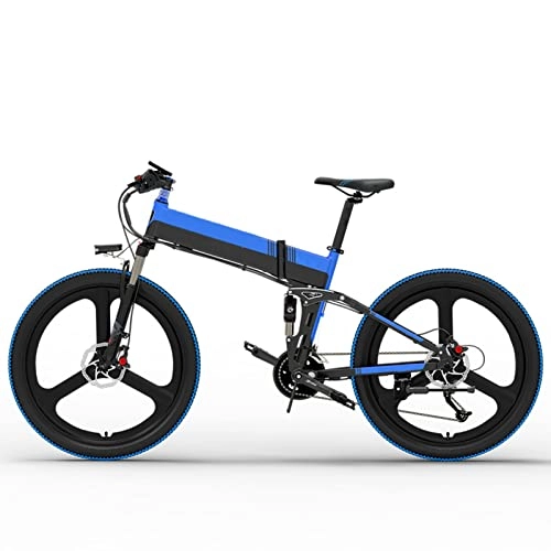 Folding Electric Mountain Bike : HMEI Electric Bike for Adults Foldable 20MPH Electric Bicycle 48V 14.5Ah 400W Folding 26 Inch Electric Mountain Bike (Color : 10.4AH black blue, Number of speeds : 27)