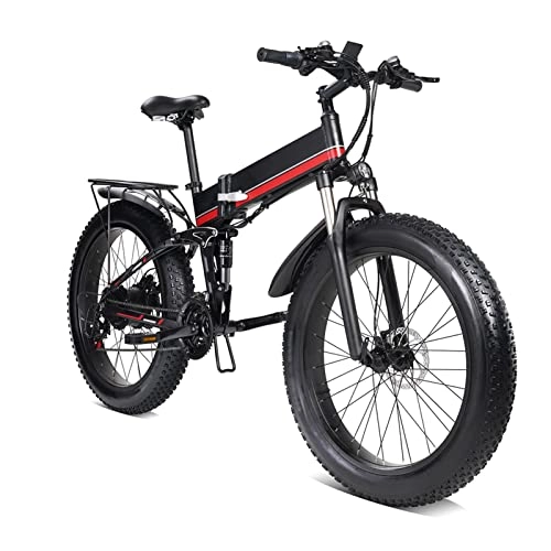 Folding Electric Mountain Bike : HMEI Electric Bikes for Adults 1000W Electric Bike 48V Motor for Men Folding Ebike Aluminum Alloy Fat Tire ​MTB Snow Electric Bicycle (Color : Red)