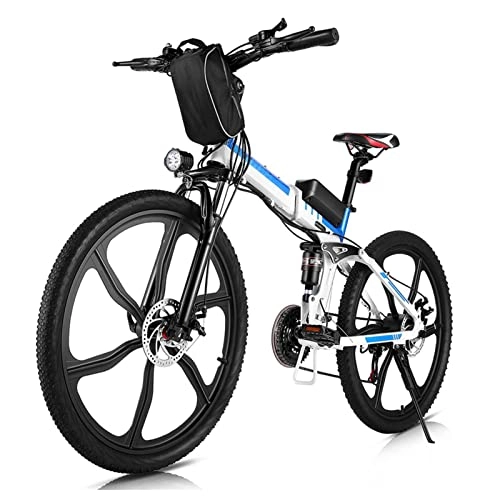 Folding Electric Mountain Bike : HMEI Electric Bikes for Adults 350W Foldable Electric Bikes for Adults 26 Inch 36V 8Ah Electric bicycle 21 Speeds Shifter Disc Brake with Aluminum Frame Folding E-Bike (Color : White)