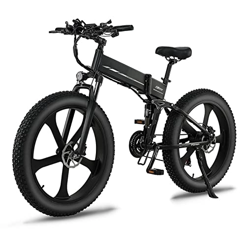 Folding Electric Mountain Bike : HMEI Electric Bikes for Adults R5s Adult Electric Bike 26 Inch Fat Tire Mountain Street Ebike 1000W Motor 48V Electric Bicycle Foldable Electric Bike (Color : Black, Size : 1 battery)