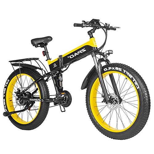 Folding Electric Mountain Bike : HOME-MJJ 1000W Fat Tire Electric Moutain Bike 48V 12.8Ah E-bikes Mens Women Mountain Folding E-Bike City Mountain Bike with Removable Battery And LCD Screen (Color : Yeoolw, Size : 48v-12.8ah)