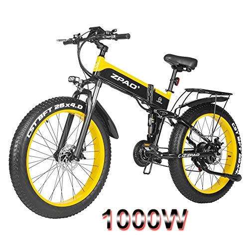 Folding Electric Mountain Bike : HOME-MJJ 26x4.0 Fat Tire Electric Bike 1000W Folding Electric Bicycle Electric Bikes Bicicleta Electric Adult Mountain Electrical Bicycles - 48V / 12.8Ah (Color : Yeoolw, Size : 48v-12.8ah)
