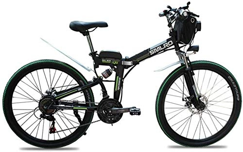 Folding Electric Mountain Bike : HOME-MJJ 48V 8AH / 10AH / 15AHL Lithium Battery Folding Bike MTB Mountain Bike E-bike 21 Speed Bicycle Intelligence Electric Bike with 350W Brushless Motor (Color : Black, Size : 48V15AH350w)
