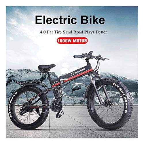 Folding Electric Mountain Bike : HOME-MJJ Adult Foldable Electric Bike 48V 1000W Commute E-bikes With Removable Lithium Battery 21-Speed Smart Electric Bicycle With Double Disc Brake (Color : Red, Size : 48V-12.8Ah)