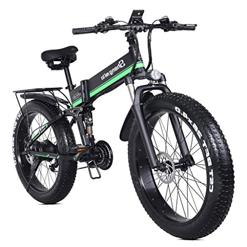 Folding Electric Mountain Bike : HOME-MJJ Folding Electric Bike For Adults 26" Electric Bicycle / Commute Ebike With 1000W Motor 48V 12.8Ah Battery Professional 21 Speed Transmission Gears (Color : Green, Size : 48V-12.8Ah)