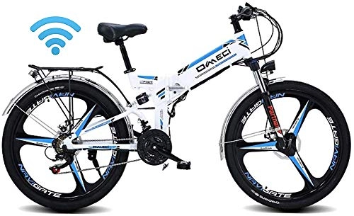 Folding Electric Mountain Bike : HSART 24" Folding Ebike, 300W Electric Mountain Bike for Adults 48V 10AH Lithium Ion Battery Pedal Assist E-MTB with 90KM Battery Life, GPS Positioning, 21-Speed, White