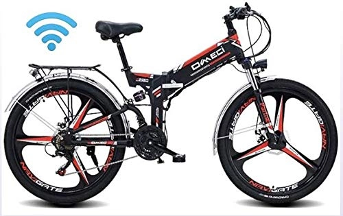 Folding Electric Mountain Bike : HSART 24" Folding Ebike, 300W Electric Mountain Bike for Adults 48V 10AH Lithium Ion Battery Pedal Assist E-MTB with 90KM Battery Life, GPS Positioning, Oil Brake, Black