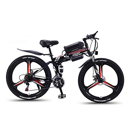 Folding Electric Mountain Bike : HSART 26'' Electric Bike Foldable Mountain Bicycle for Adults 36V 350W 13AH Removable Lithium-Ion Battery E-Bike Fat Tire Double Disc Brakes LED Light(Black)
