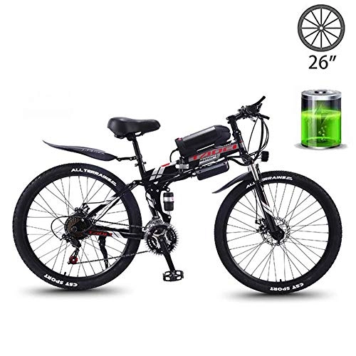 Folding Electric Mountain Bike : HSART 26'' Electric Mountain Bike 350W 21 Speed E-Bike Three Working Modes 48V Lithium-Ion Battery(Black)
