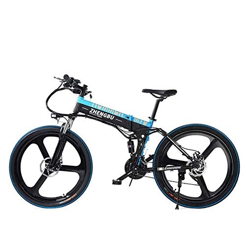 Folding Electric Mountain Bike : HSART 26" Electric Mountain Bike for Men And Women, 400W City Ebike with Removable 48V 10AH Lithium-Ion Battery 27 Speed Gears(Blue)