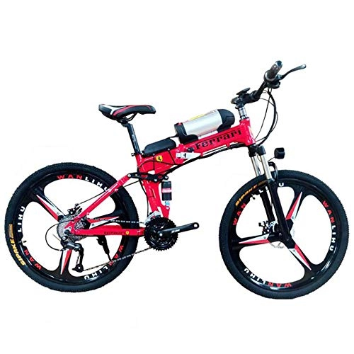 Folding Electric Mountain Bike : HSART 26" Electric Off-Road Bike, 350W Brushless Motor Aluminum Alloy Adults Electric Mountain Bike 21 Speed Removable 36V 10AH Battery Dual Disc Brakes with Kettle, Red