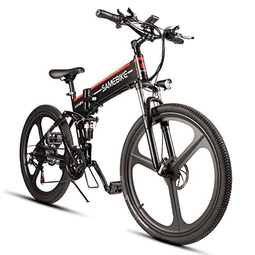 Folding Electric Mountain Bike : HSART 26'' Folding Electric Mountain Bike with 350W Motor 48V 10.4Ah Lithium-Ion Battery - 21 Speed Shift Assisted E-Bike for Adults Men Women(Black)