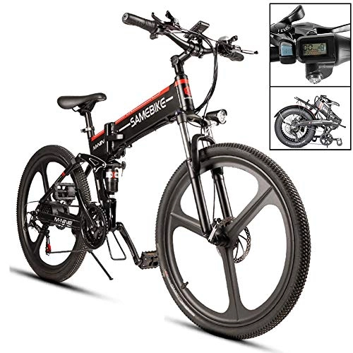 Folding Electric Mountain Bike : HSART 350W Foldable E-Bike for Adult Electric Mountain Bike 48V 10AH Lithium-Ion Battery 21 Speed Electric Mountain Bicycle(Black)