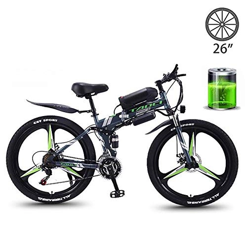 Folding Electric Mountain Bike : HSART 36V 350W Electric Mountain Bike 26'' Fat Tire Shock E-Bike 21 Speeds 13AH Lithium-Ion Battery Double Disc Brakes LED Light(Green)