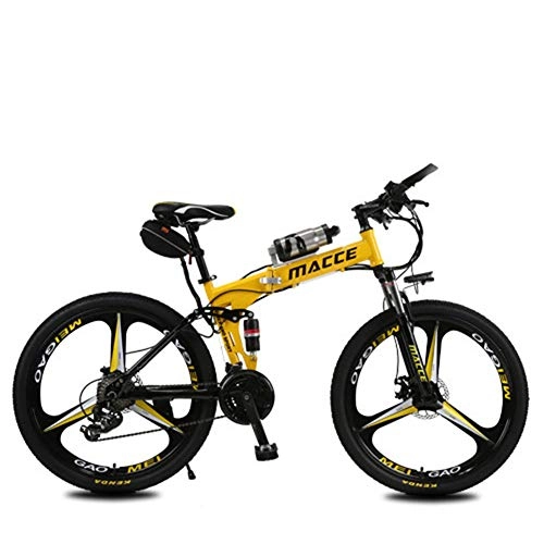 Folding Electric Mountain Bike : HSART Electric Bikes for Adult, Magnesium Alloy Ebikes Bicycles All Terrain, 26" 250W 12Ah Removable Lithium-Ion Battery Mountain Ebike for Mens, Yellow