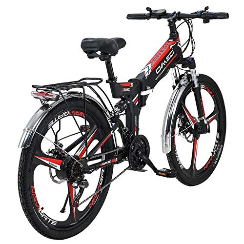Folding Electric Mountain Bike : HSART Smart Electric Bike for Adults 26'' E-Bike 300W 48V 10Ah Lithium-Ion Battery Moped Electric Mountain Bicycles(Black)