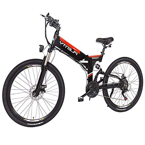 Folding Electric Mountain Bike : HSTD 26'' Electric Mountain Bike - Electric Bikes for Adults, 48V 8Ah / 10Ah / 12.8AhRechargeable Lithium Battery, Double Disc Brake with Shimano 21 Speed Mountain Electric Bicycle Red-Spoke whe