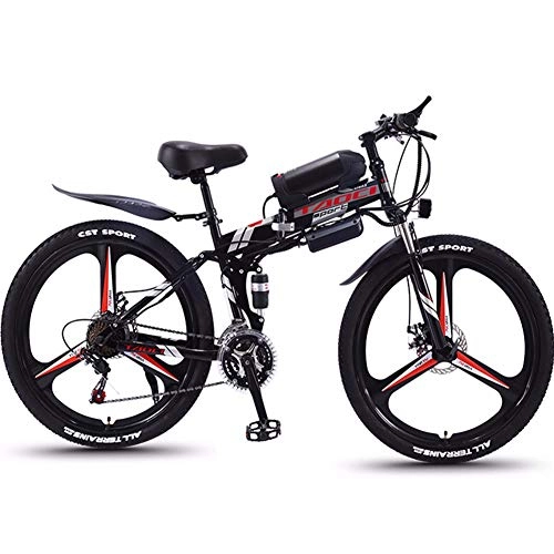Folding Electric Mountain Bike : HSTD 26'' Electric Mountain Bike - Portable Folding Bicycle, Three Working Modes, 36V 10Ah Rechargeable Lithium Battery, Shimano 21 Speed Shifter, Commute Ebike Black-Three cutter wheel