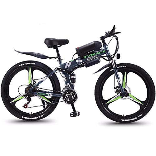 Folding Electric Mountain Bike : HSTD 26'' Electric Mountain Bike - Portable Folding Bicycle, Three Working Modes, 36V 10Ah Rechargeable Lithium Battery, Shimano 21 Speed Shifter, Commute Ebike Gray-Three cutter wheel