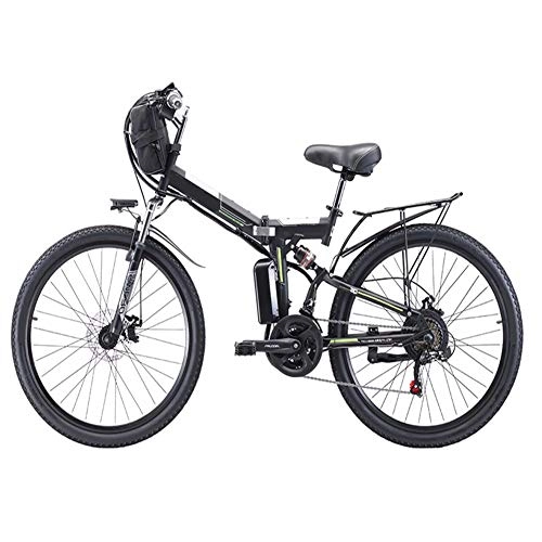 Folding Electric Mountain Bike : HSTD Electric Bike Electric Mountain Bike - Portable Folding Bicycle, 48V 10Ah / 12AH Rechargeable Lithium Battery, 26'' Nylon Pneumatic Tyres, Three Working Modes, Electric City Bike Black-12