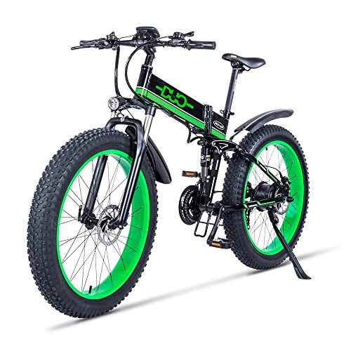 Folding Electric Mountain Bike : HUAEAST Folding Electric Bike, 1000W SHIMANO 21 Speed Fat Tire Mountain Bike with 48V Lithium Battery