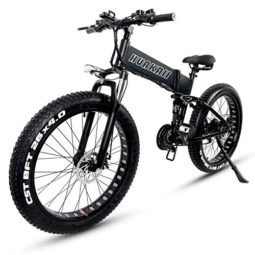 Folding Electric Mountain Bike : HUAKAII Fat Tire Ebike 1000W 48V 13ah Electric Mountain Bike, 26" Folding E-Bike (black)