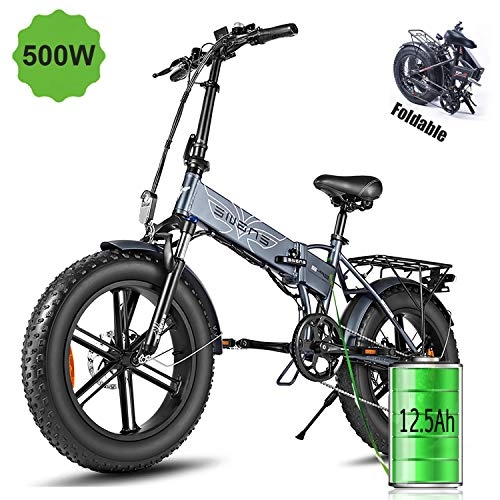 Folding Electric Mountain Bike : Huiuk 500W Folding Electric Bike Adult Mountain E Bike 48V 12.5Ah Electric Bicycle 7-Speed Gear Shifts with Electric Lock Fast Battery Charger, Gray
