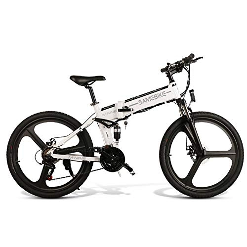 Folding Electric Mountain Bike : humflour Aluminum Alloy Folding Electric Mountain Bike 48V Lithium Battery 21-level Variable Speed Boost Adult Moped Double Disc Brake Shock-absorbing Bicycle For Mens For SAMEBIKE 26 In
