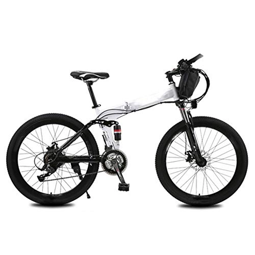 Folding Electric Mountain Bike : HWOEK Electric assisted folding bicycle, 21 Speed 240W 26 Inches City Electric Bike for Adults with Removable Battery Commute Ebike Dual Disc brakes Unisex, White, AD 10AH