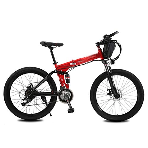 Folding Electric Mountain Bike : HWOEK Electric Folding Bicycle, 240W 21 Speed 26 Inch City Electric Bike for Adults with Removable Battery Commuter E-Bike Dual Disc Brakes Unisex, Red, CD 16AH