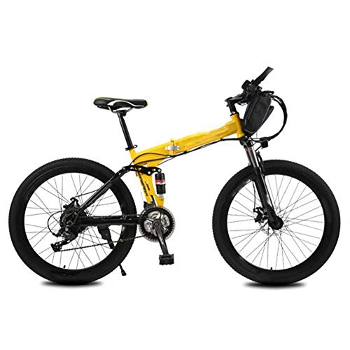Folding Electric Mountain Bike : HWOEK Electric Folding Bicycle, 240W 21 Speed 26 Inch City Electric Bike for Adults with Removable Battery Commuter E-Bike Dual Disc Brakes Unisex, Yellow, CD 16AH