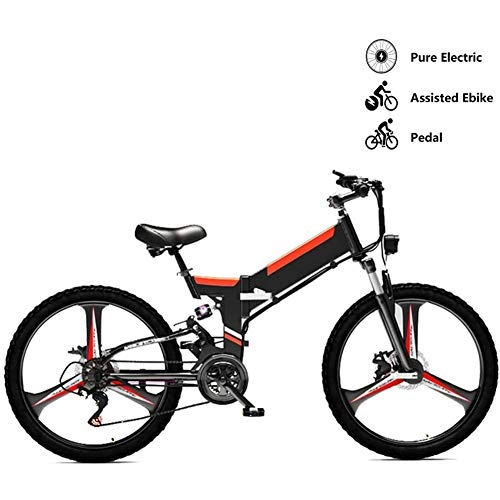 Folding Electric Mountain Bike : HWOEK Folding Electric Bike for Adults, 350W Motor 24-inches Mountain Electric Bike Aluminum Alloy 48V Removable Battery 21 Speed Front Suspension Dual Disc brakes