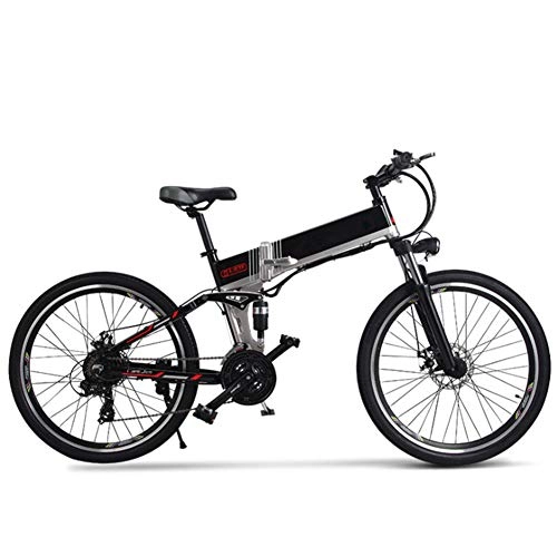 Folding Electric Mountain Bike : HWOEK Folding Electric Mountain Bike, 26'' with 350W Motor Commute Traveling Adult Electric Bicycle 48V Removable Battery Optional Dual Battery Style Up To 180KM Battery Life, Black, A